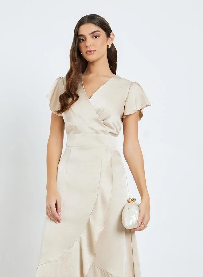 Styli Women Cream Satin Wrap Maxi Dress